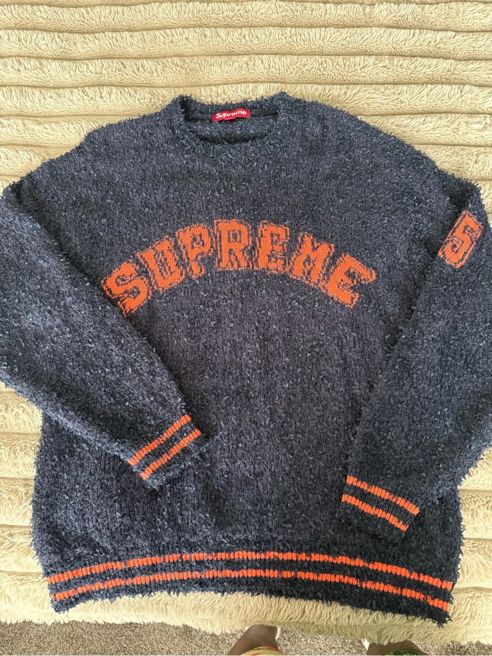 Supreme Charcoal Crewneck Sweater with Orange Logo